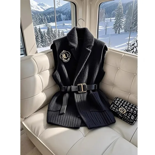 Women's Petite Layering Gray Thick Knitted Vest Black - Shop at LoveMi