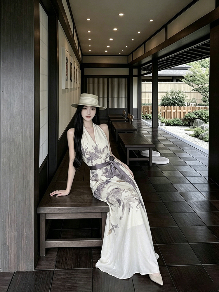 New Chinese-style V-neck Halter-neck Sleeveless Vest Dress 837ef14d 0a28 4ae4 835f 98aa81d7a7b2