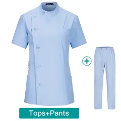 Slim Waist Cotton Nurse Hand Washing Suit Work Clothes - Sky Blue - View 1