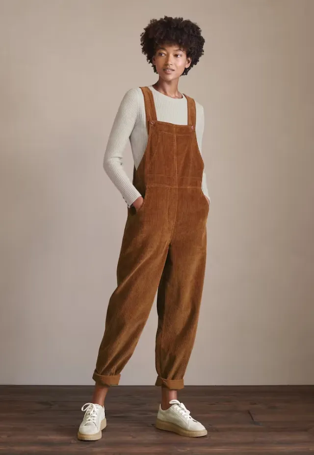 Corduroy Bib Overalls With Buttons And Pockets Fashion Casual Jumpsuit Loose Straight Pnats For Women Brown - Shop at LoveMi