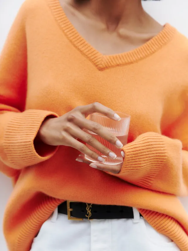 Internet Hot Sweater V neck Loose Long Sleeve Orange Red - Shop at LoveMi
