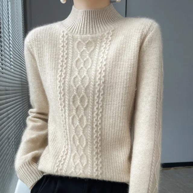 Thickened Half high Collar Cashmere Sweater Cyan - Shop at LoveMi