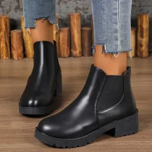 Black Chelsea Ankle Boots Women's Chunky Heel Martin Boots Black - Shop at LoveMi