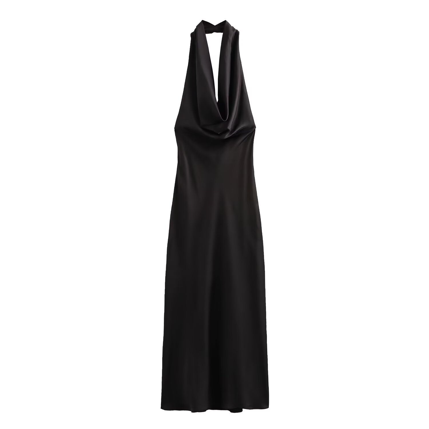 New Silk Satin Texture Sexy Backless Halter Dress