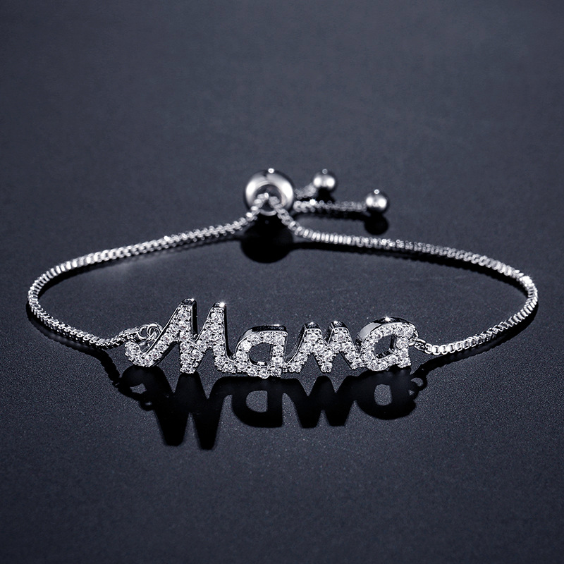 Creative All-match Beaded Letter-printing Inlaid Zircon Pull Bracelet
