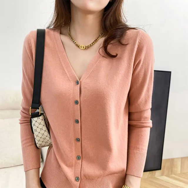 Cardigan V neck Sweater Loose Bottoming Sweater Pink - Shop at LoveMi