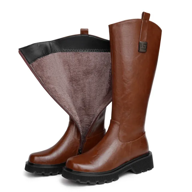 Women's High Tube Long Boots Real Sheepskin Fur Integrated Fleece lined Thickened Brown - Shop at LoveMi