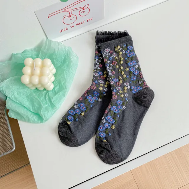 Ethnic Style Retro Embossed Jacquard Mid Tube Cotton Women's Socks Gray - Shop at LoveMi