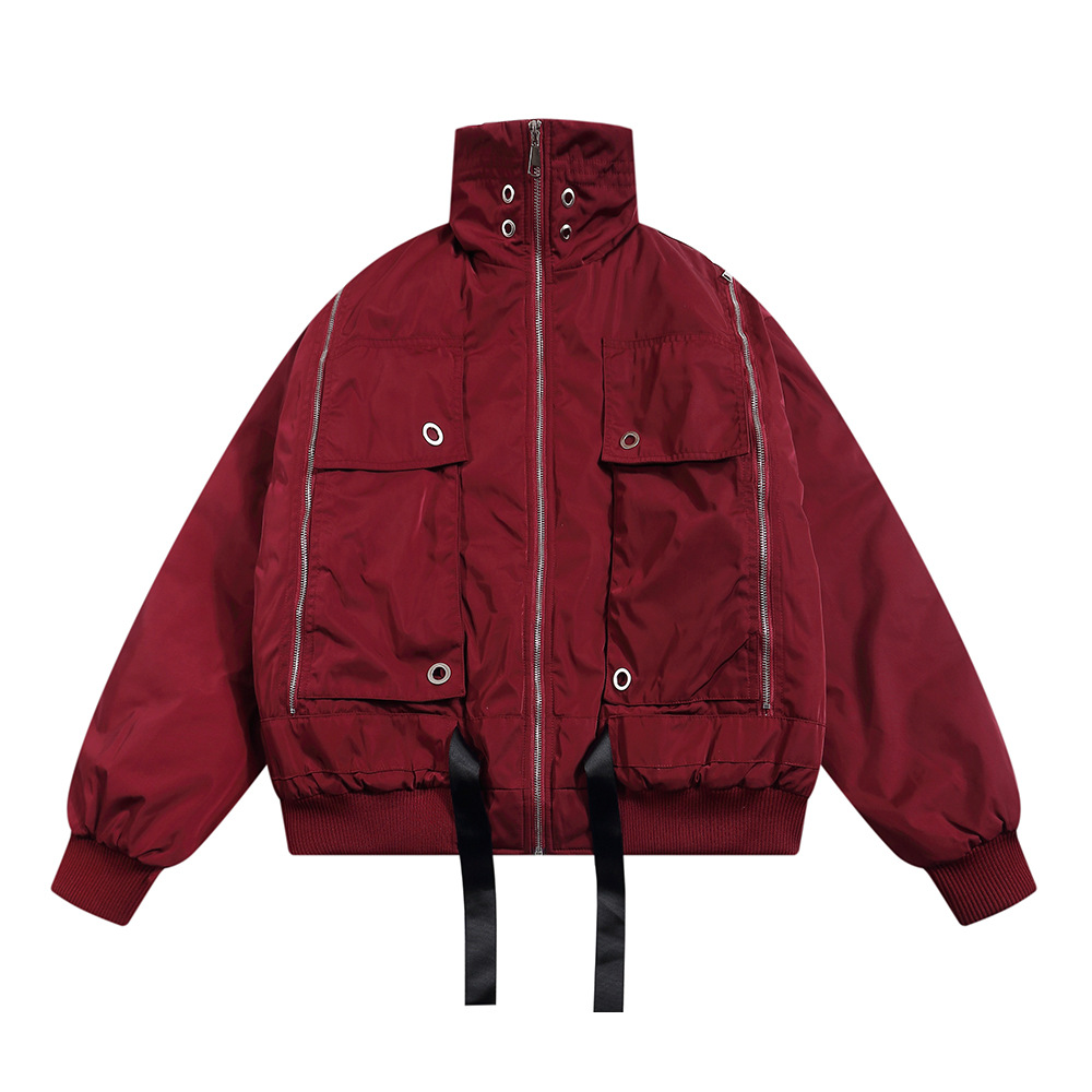 Functional Stand Collar Baseball Cotton-padded Jacket Winter Ribbon Zipper Stitching Design Sense