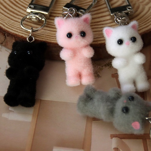 Flocking Resin Three-dimensional Kitten Animal Keychain