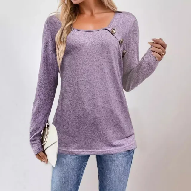 Collar Button Casual Sweater Long Sleeve T shirt Purple - Shop at LoveMi