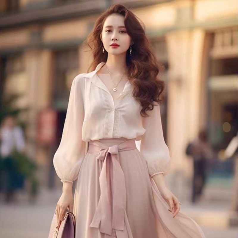 Fairy Shirt Skirt Western Style Youthful-looking Two-piece Set