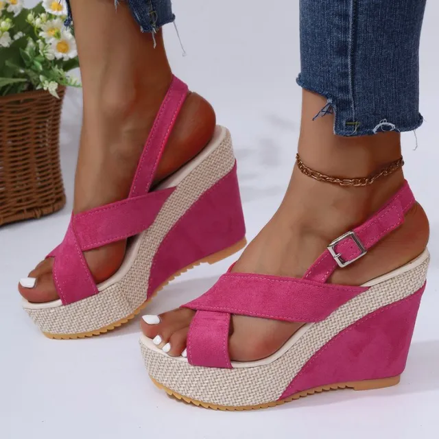 Women's Platform Wedge Sandals Plus Size Denim Pink - Shop at LoveMi