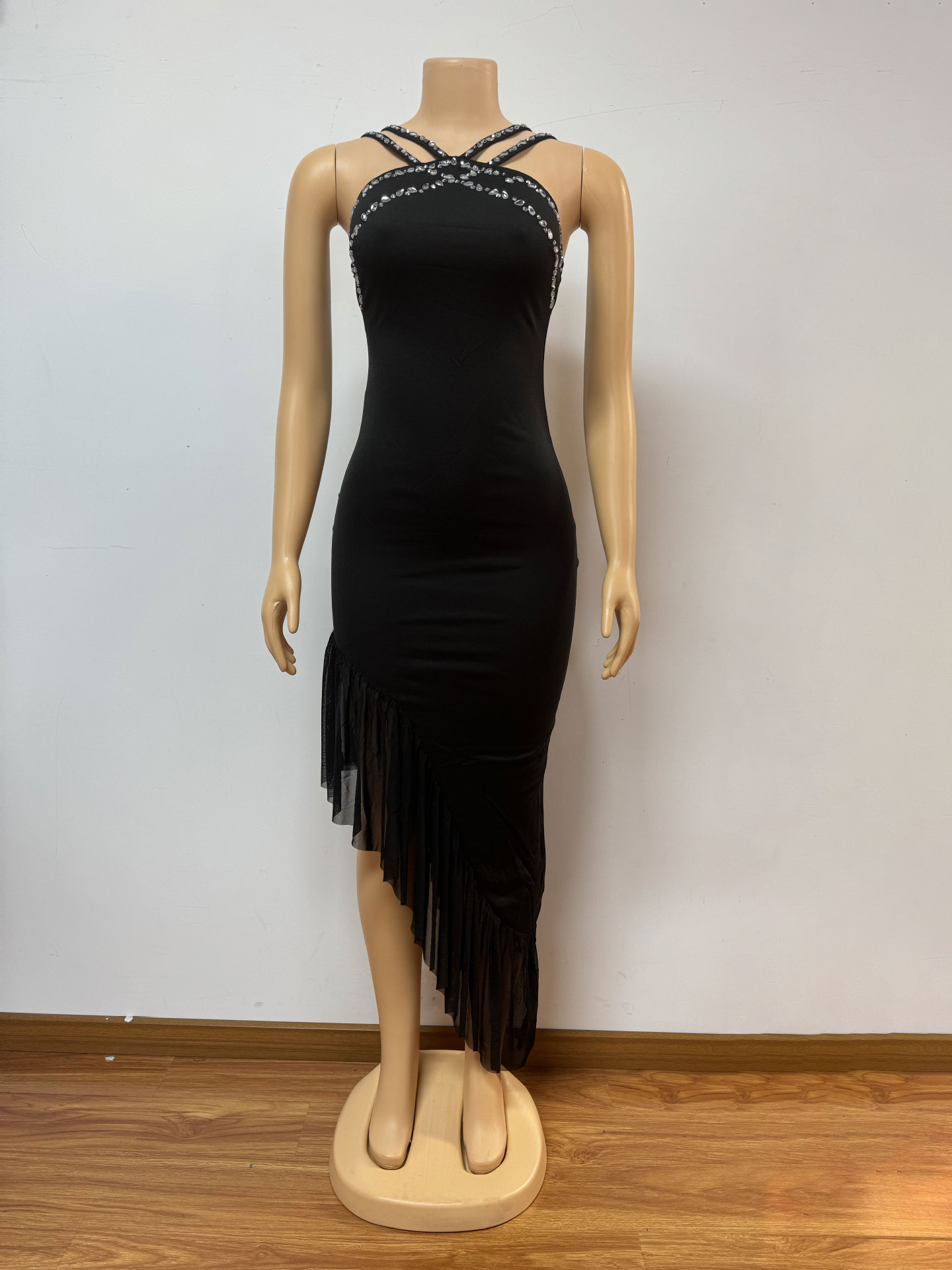 Off-shoulder Backless Package Hip Irregular Solid Color Dress