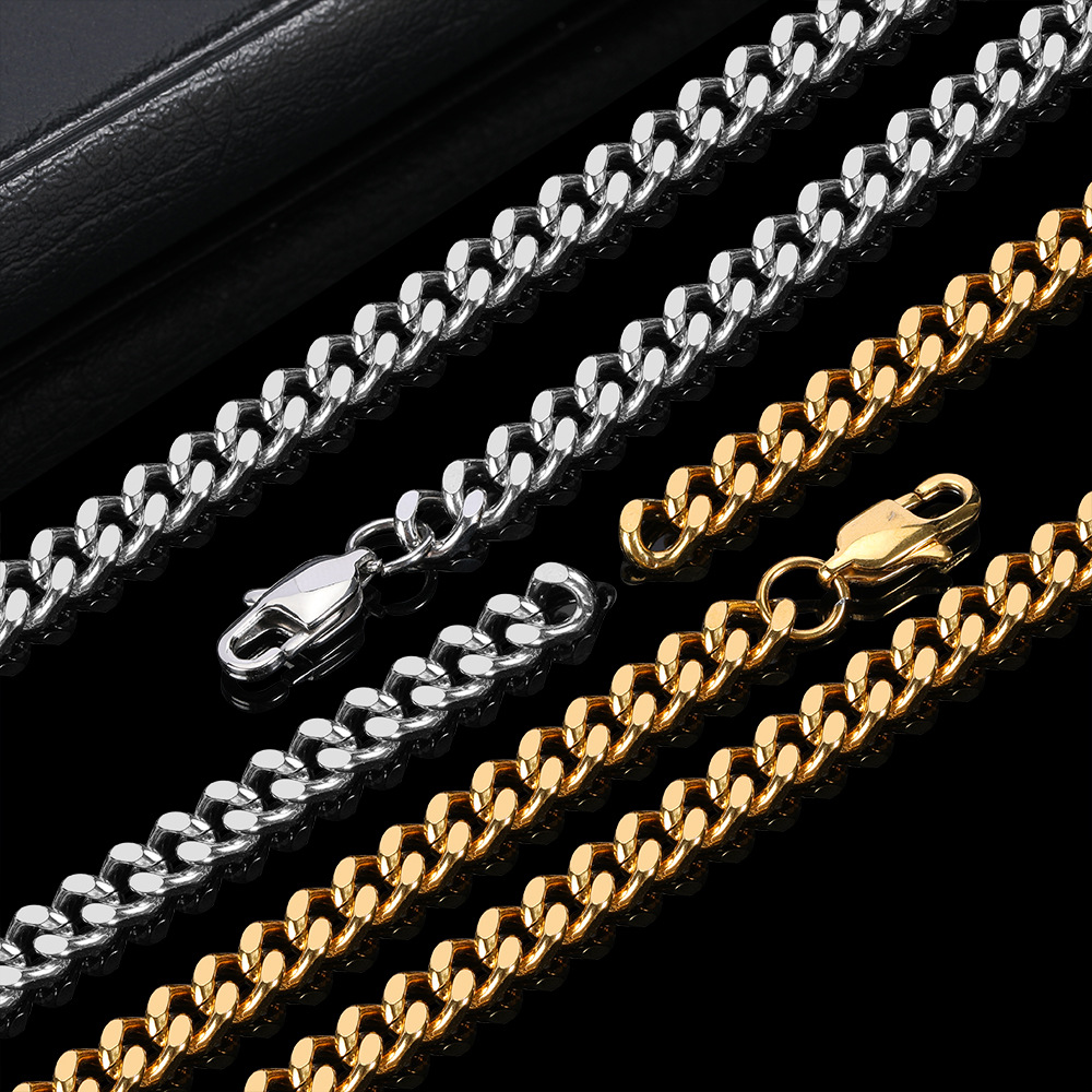 Stainless Steel Four-sided Grinding Cuban Link Chain Hip Hop Ear Accessories Necklace