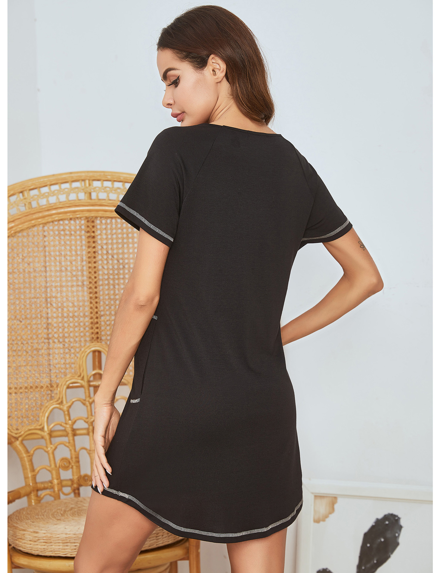 Title 5, Home Casual Round Neck Loose Pockets Nightdress...