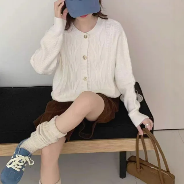 Casual Knitted Short Outer Wear Thick Small Sweater Beige - Shop at LoveMi