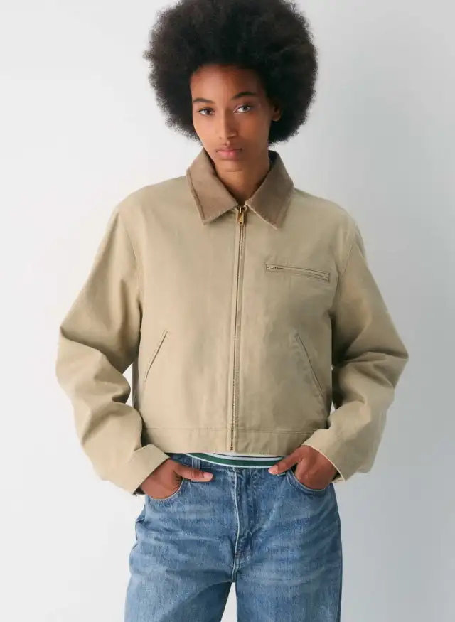 American Vintage Overalls Jacket Fall Winter Coat Top Short Khaki - Shop at LoveMi