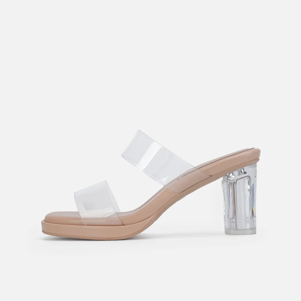 Ankle-strap High Heel Women's Sandals Transparent Crystal Thick Heel Shoes For Outer Wear - Apricot