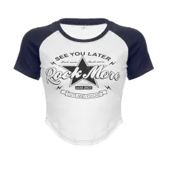 American-style XINGX Printed Contrast Colour Raglan Short Sleeve - Black - View 1