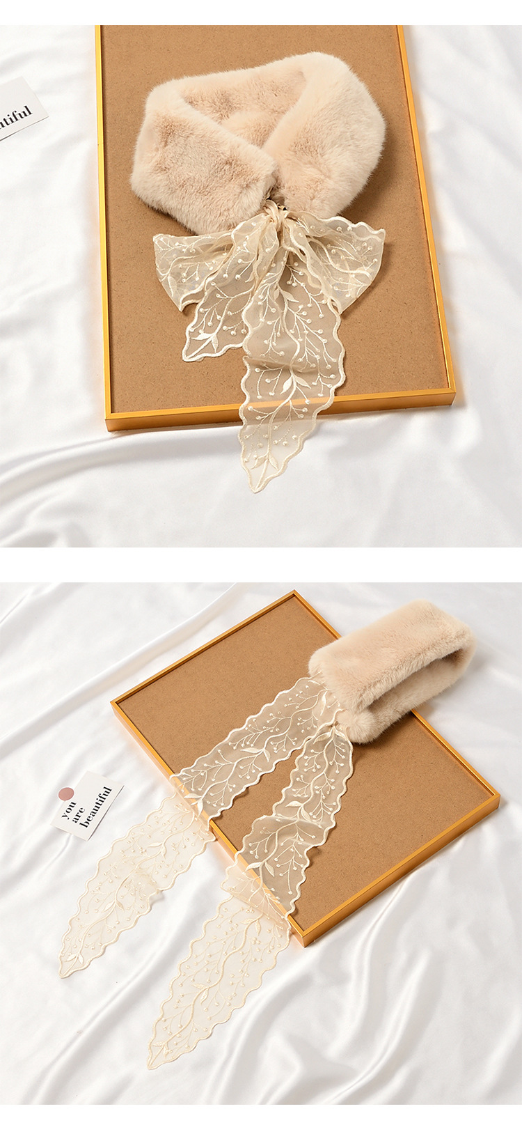 Title 2, Lace Streamer Furry Cute Rabbit Fur Collar Scar...