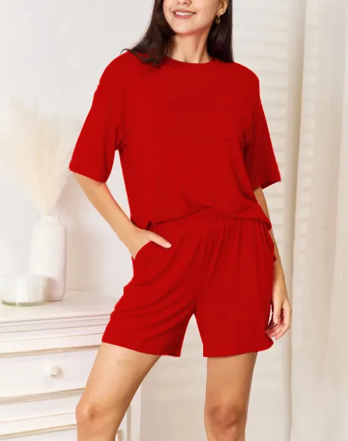 Women's Clothes Short Sleeve Shorts Suit Red Qr27151 - Shop at LoveMi