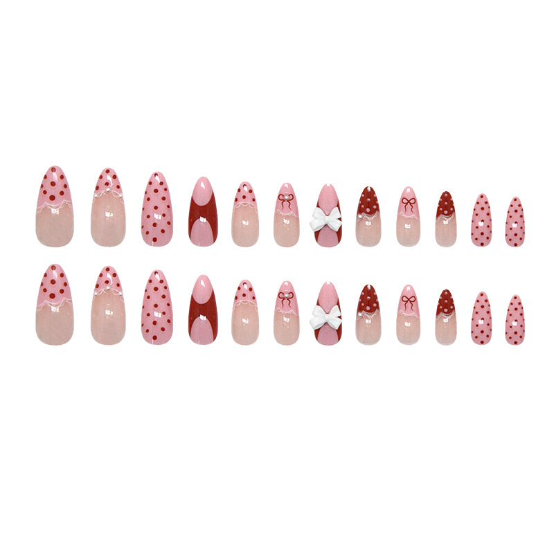 Fashionable Detachable Nail Tips With Lace And Bow 24 Pieces