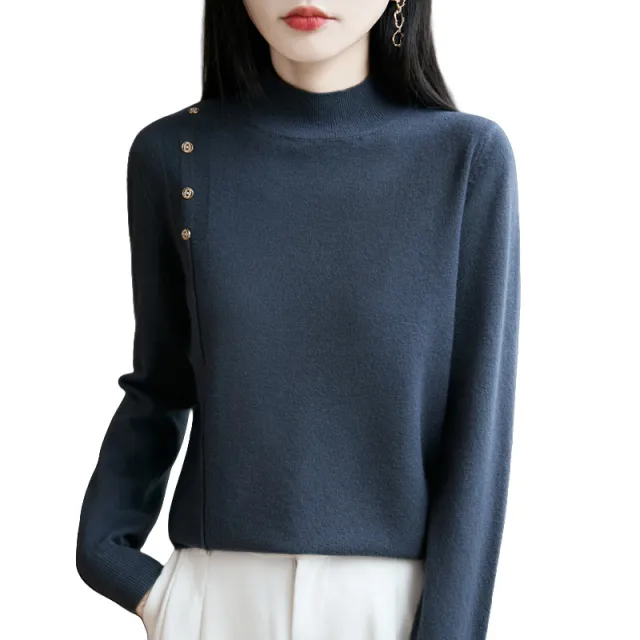 Semi high Collar Knitted Women's Innerwear Base Sweater Gray - Shop at LoveMi