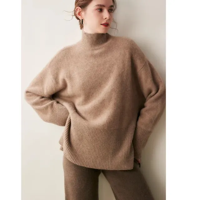 Women's Turtleneck Sweater Loose fitting Comfortable Sweater Purple Cashmere - Shop at LoveMi