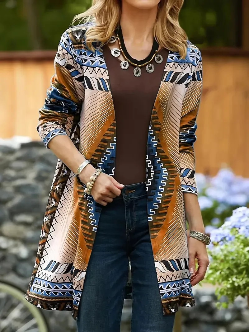 Women's Jacket Loose Printed Ethnic Style Knitted Cardigan - G43Z11111