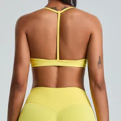 Women's Halter Sports I-shaped Beauty Back Camisole - Bright Yellow - View 1