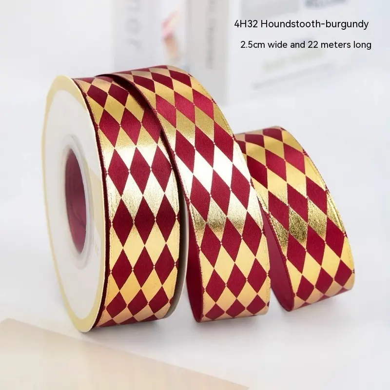 Red Bronzing Diamond Plaid Satin Baking Bow