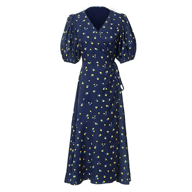 Platycodon Grandiflorum Retro Gentle Elegant Blue Floral Dress - Shop at LoveMi