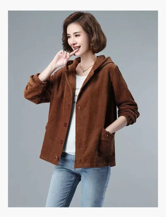 Corduroy Thickening Minimalist Oversized Loose Coat Caramel Color - Shop at LoveMi