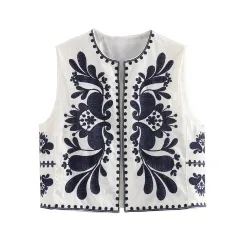 European And American Women's Clothing Sleeveless Embroidered Vest Women's Top - Black - View 1