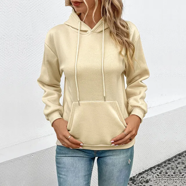Cross border Long Sleeve Solid Color Hoodie Apricot - Shop at LoveMi