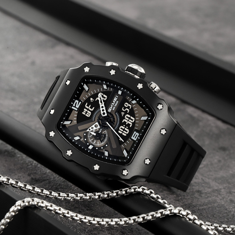 Skmei 2398 Multifunctional Dual Displays Stylish Barrel-shaped Case watch for Men