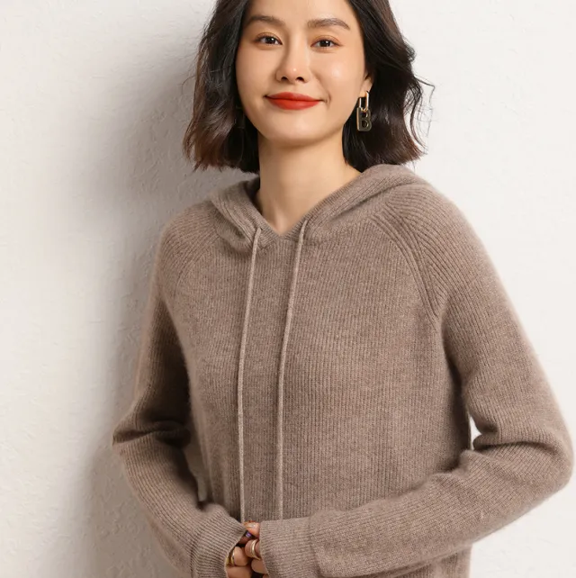 Women's Loose Hooded Sweater Pullover Raglan Short Purple Cashmere - Shop at LoveMi