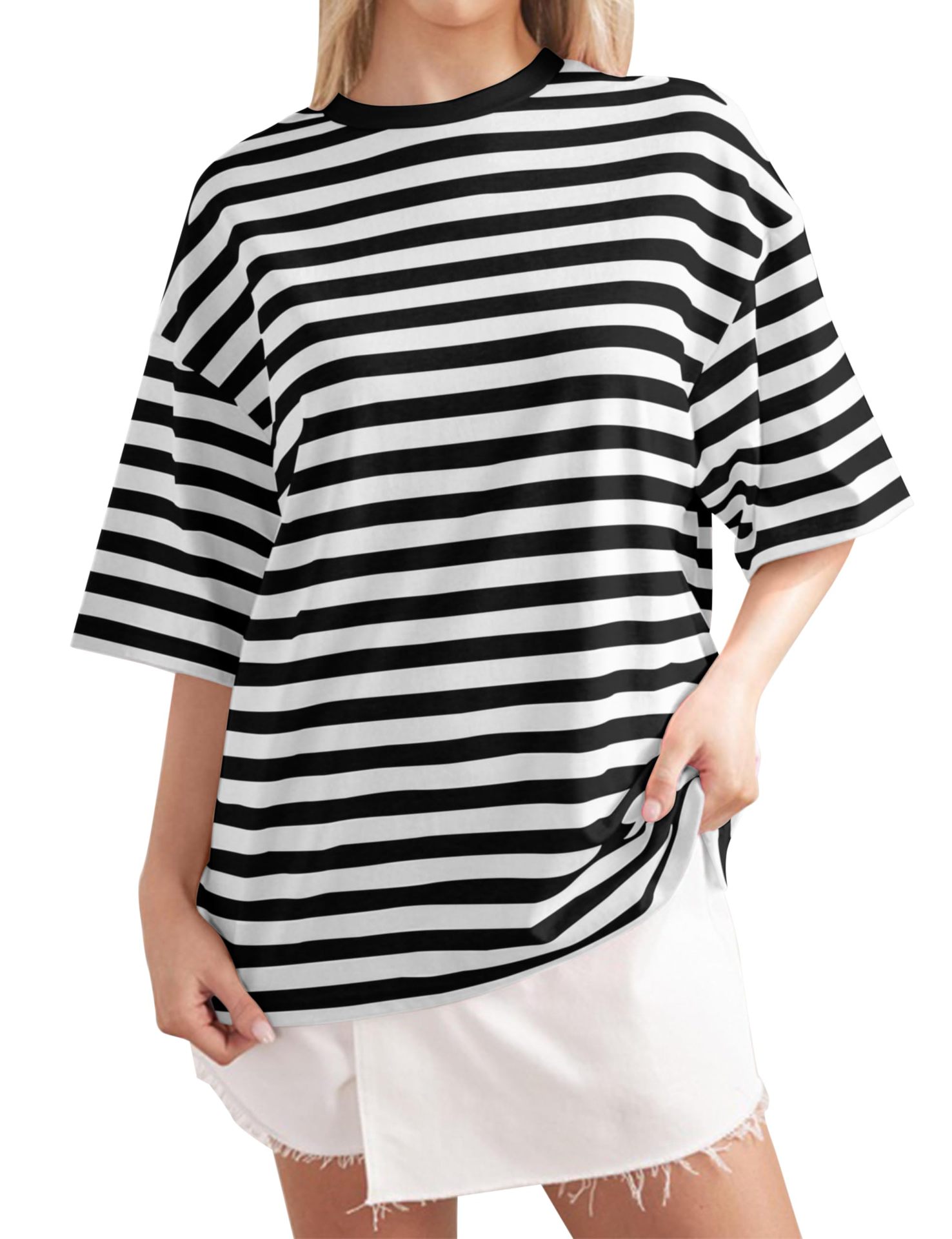 Women's Striped Pattern Round Neck Multicolor T-shirt