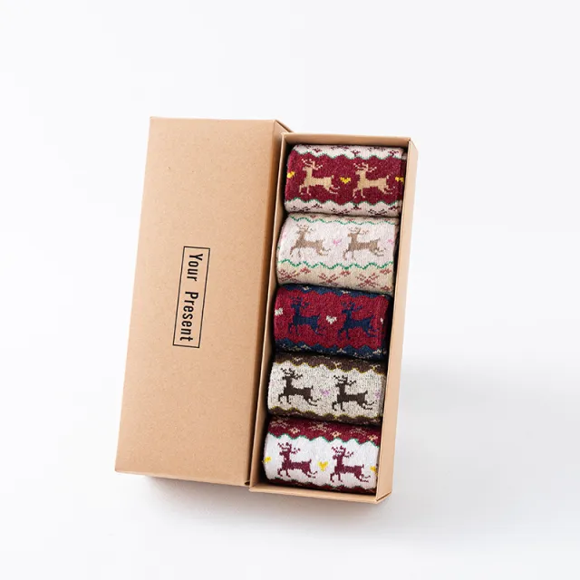 Boxed Christmas Stockings New Autumn And Winter Ladies Warm Wool Socks Golden Deer - Shop at LoveMi