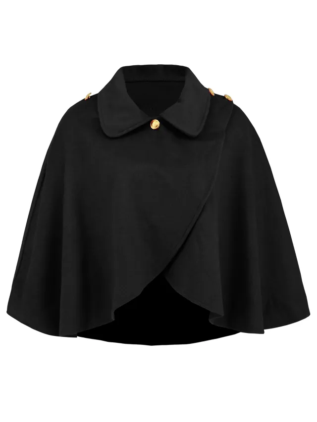 Fashion Solid Color Wool Cape Coat Black - Shop at LoveMi
