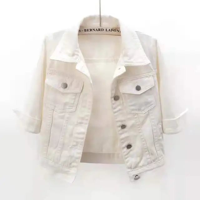 Spring And Summer Korean style Mid sleeve Denim Coat White - Shop at LoveMi