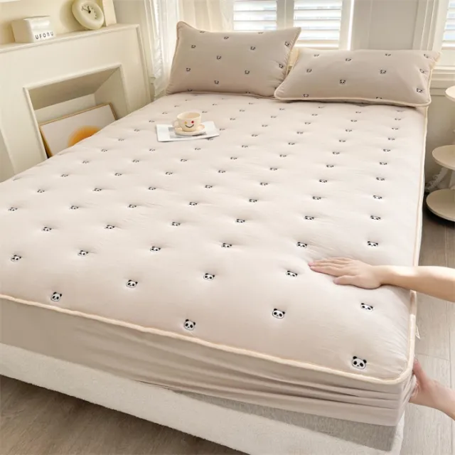 New Soybean Fiber Quilted Fitted Sheet Single Piece Panda Khaki - Shop at LoveMi
