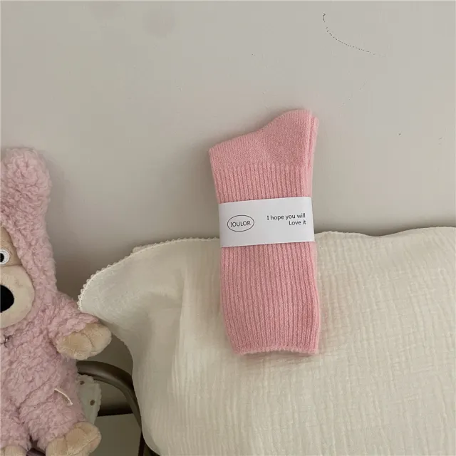 Solid color Wool Socks Extra thick And Warm Mid calf Socks White Peach Pink - Shop at LoveMi