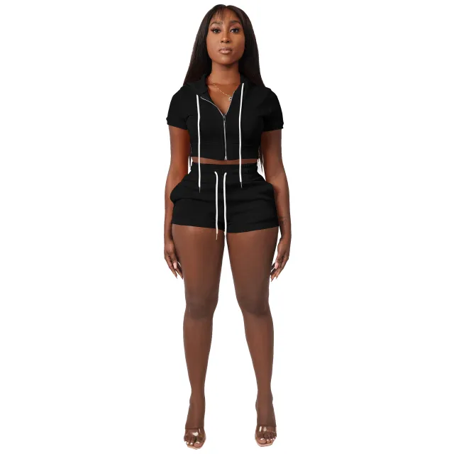 Top Hoodie Two piece Set Suit Black - Shop at LoveMi