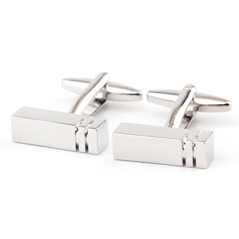 Rectangular Glossy Metal Cufflinks French Cuff Shirt