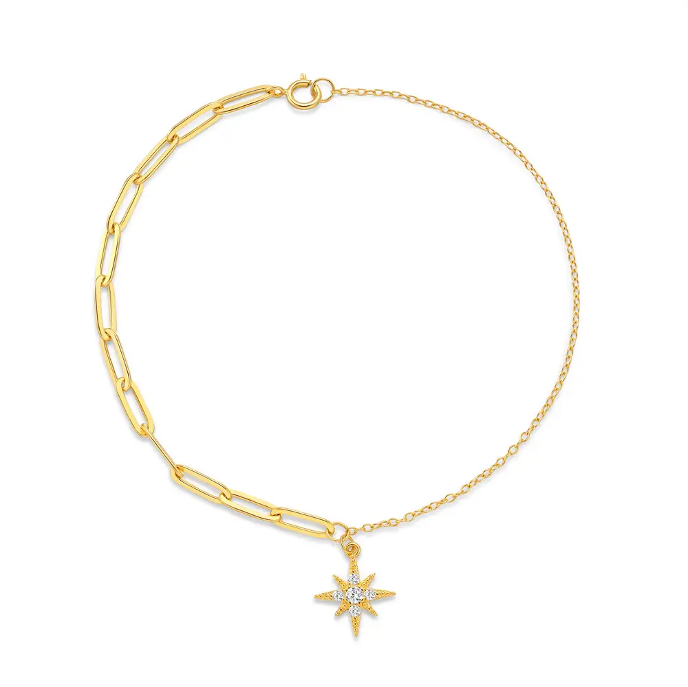 925 Sterling Silver Clip Eight Awn Star Jeweled Pendant Bracelet