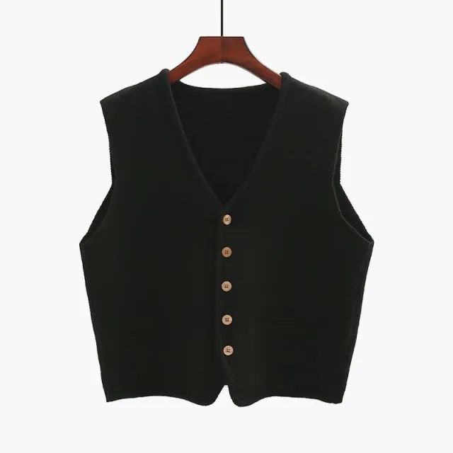 New V neck Bandage Dress Solid Color Knitted Vest For Women Black - Shop at LoveMi