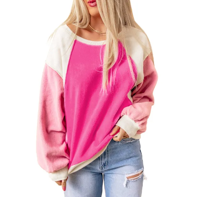 Stylish Loose Round Neck Sweater Rose - Shop at LoveMi