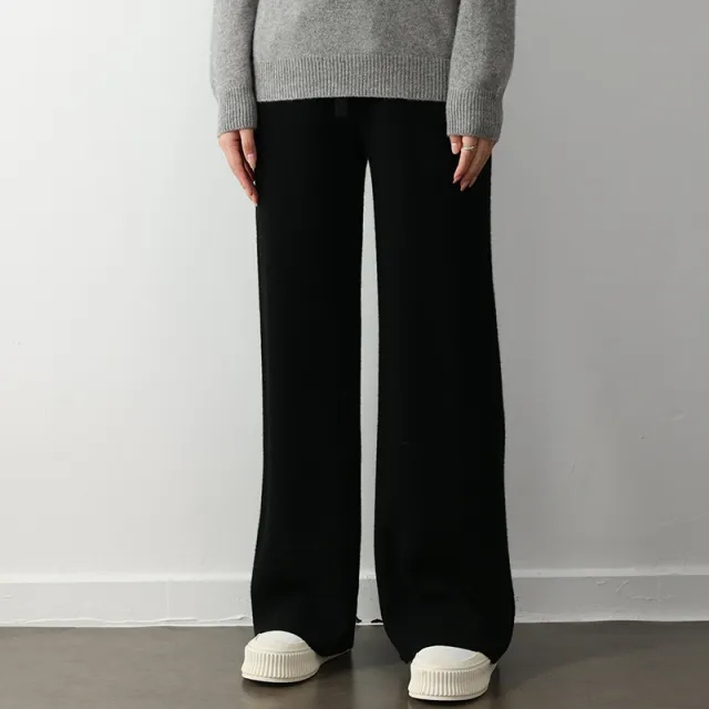 Stretch Elastic Waistband Lace up Straight Wide leg Pants Black - Shop at LoveMi